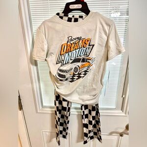 Cat & JackRacing Dreams Graphic Tee and Checkered Pajama Set